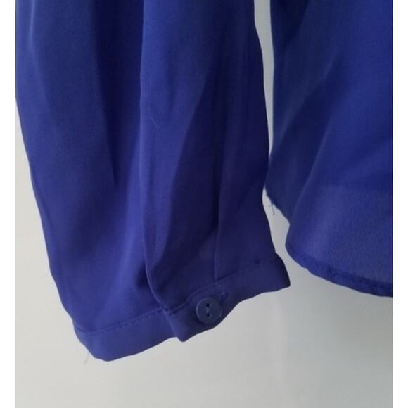 Jennifer Lopez Blue Button Blouse Studded Shoulders Long Sleeve - XL - Picture 9 of 9